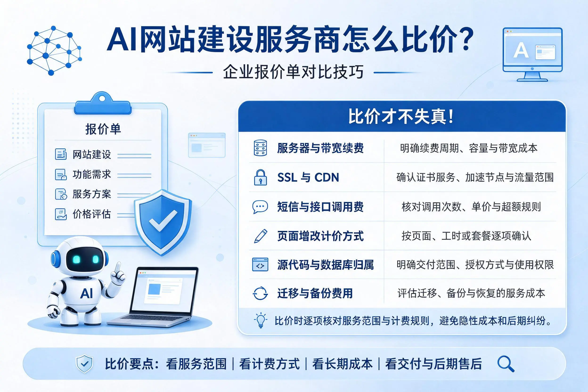 AI网站建设服务商怎么比价？廊坊企业报价单对比技巧